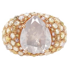Natural Pear Cut Fancy White Diamond and multi color Rosecut Diamond Gold ring