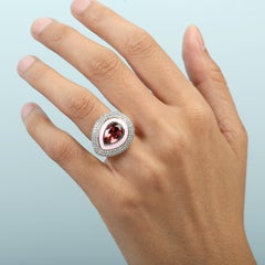 Natural Pear Cut Pink Tourmaline 14k Gold Ring With Pink Enamel & Diamonds