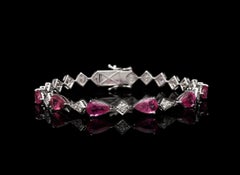 Natural Pear cut Pink Tourmaline 4.97cts & Diamond 1.58cts Bracelet in 18k Gold