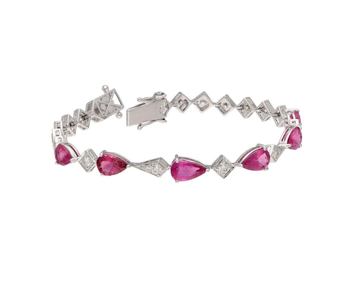 Pulsera de turmalina rosa natural talla pera 4,97cts y diamante 1,58cts en oro de 18k Corte pera en venta