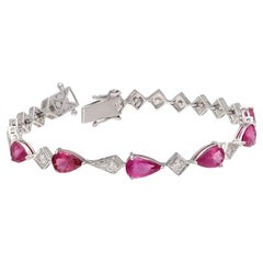 Natural pear cut pink tourmaline 4.97cts & diamond 1.58cts bracelet in 18k gold