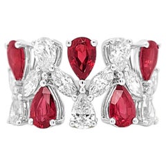 Natural Pear cut Ruby (No Heat) and Pear cut White Diamond Ring in 18K Gold