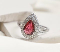 Natural Pear cut Tourmaline 1.32cts & Diamond 0.55cts Ring in 18k Gold