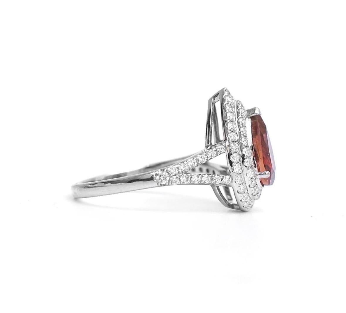 Pear Cut Natural pear cut tourmaline 1.32cts & diamond 0.55 cts ring in 18k gold For Sale