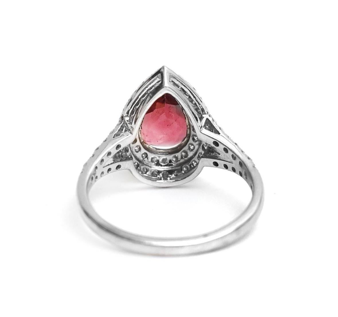 Natural pear cut tourmaline 1.32cts & diamond 0.55 cts ring in 18k gold In New Condition For Sale In jaipur, IN