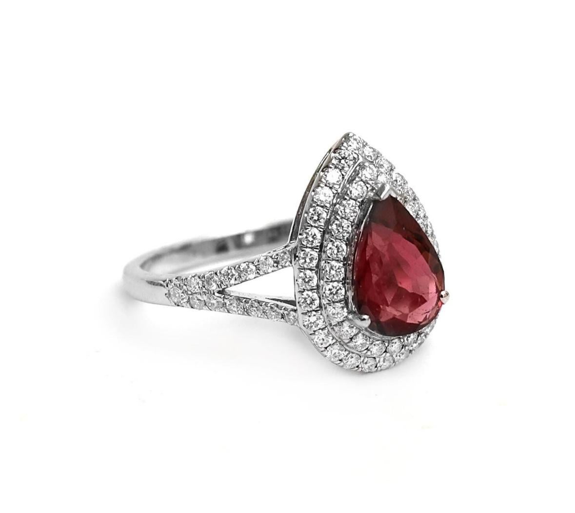 Natural pear cut tourmaline 1.32cts & diamond 0.55 cts ring in 18k gold For Sale 1