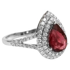 Natural pear cut tourmaline 1.32cts & diamond 0.55 cts ring in 18k gold