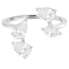 Natural Pear Diamond Cuff Ring 18 Karat White Gold Handmade Jewelry