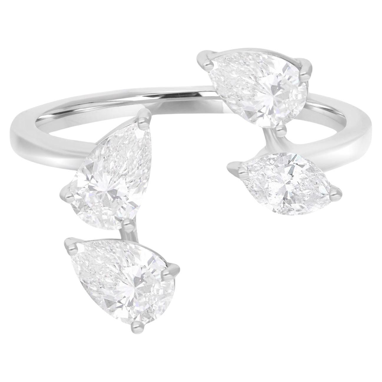 Natürliche Birne Diamant Manschette Ring 18 Karat Weißgold Handmade Schmuck