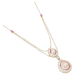 Natural Pear Diamond Halo Ruby Bridal Necklace in 14K Solid Gold (Certified)