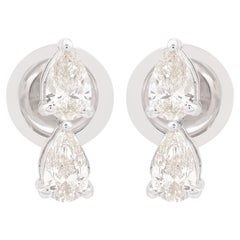 Natural Pear Diamond Minimalist Stud Earrings Solid 18k White Gold Fine Jewelry