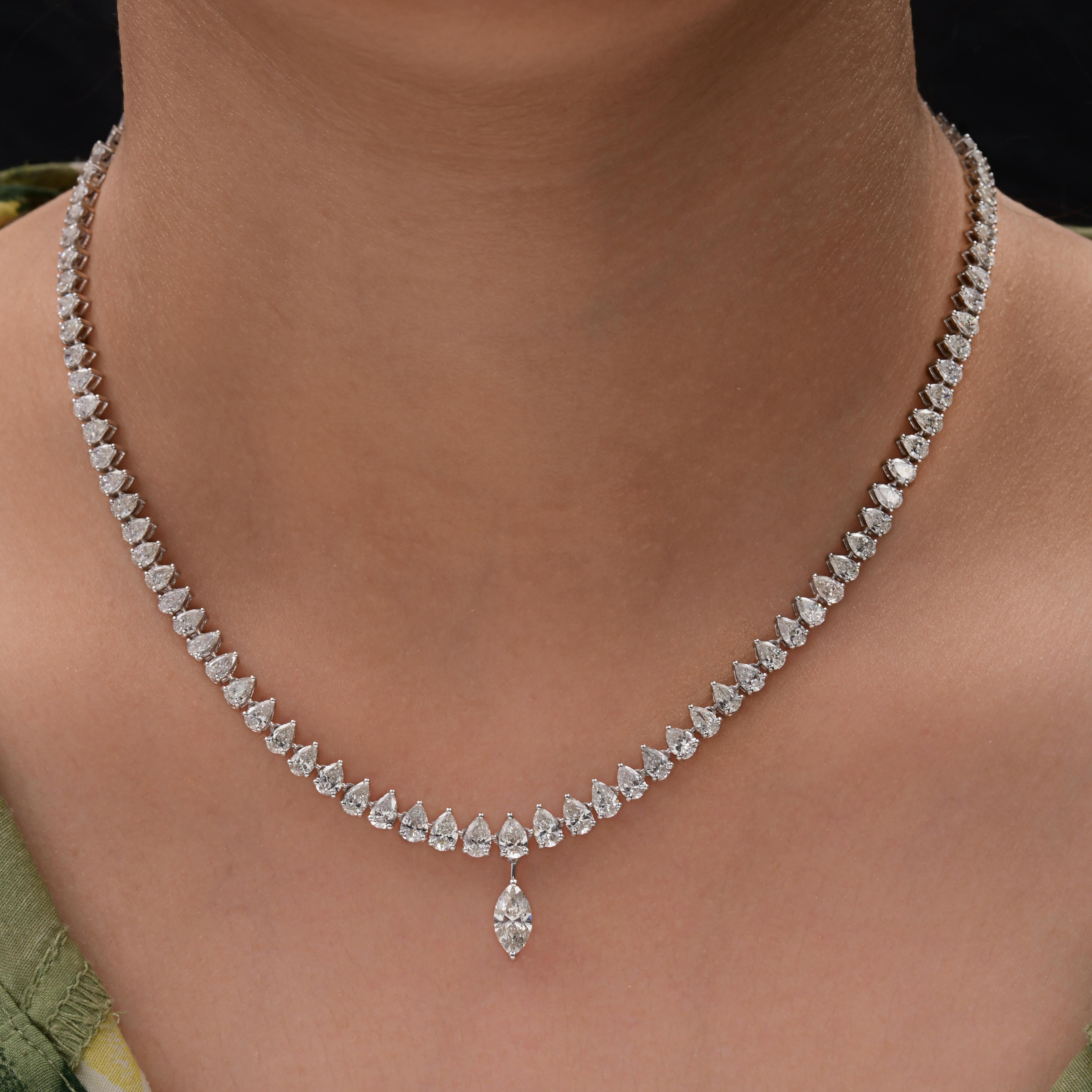 Collana Tennis con diamanti naturali a pera e ciondolo a goccia marquise in oro bianco 14 carati 
Eleva la tua collezione di gioielli con questa lussuosa collana tennis con diamanti taglio pera, realizzata magistralmente a mano in oro bianco 14K.