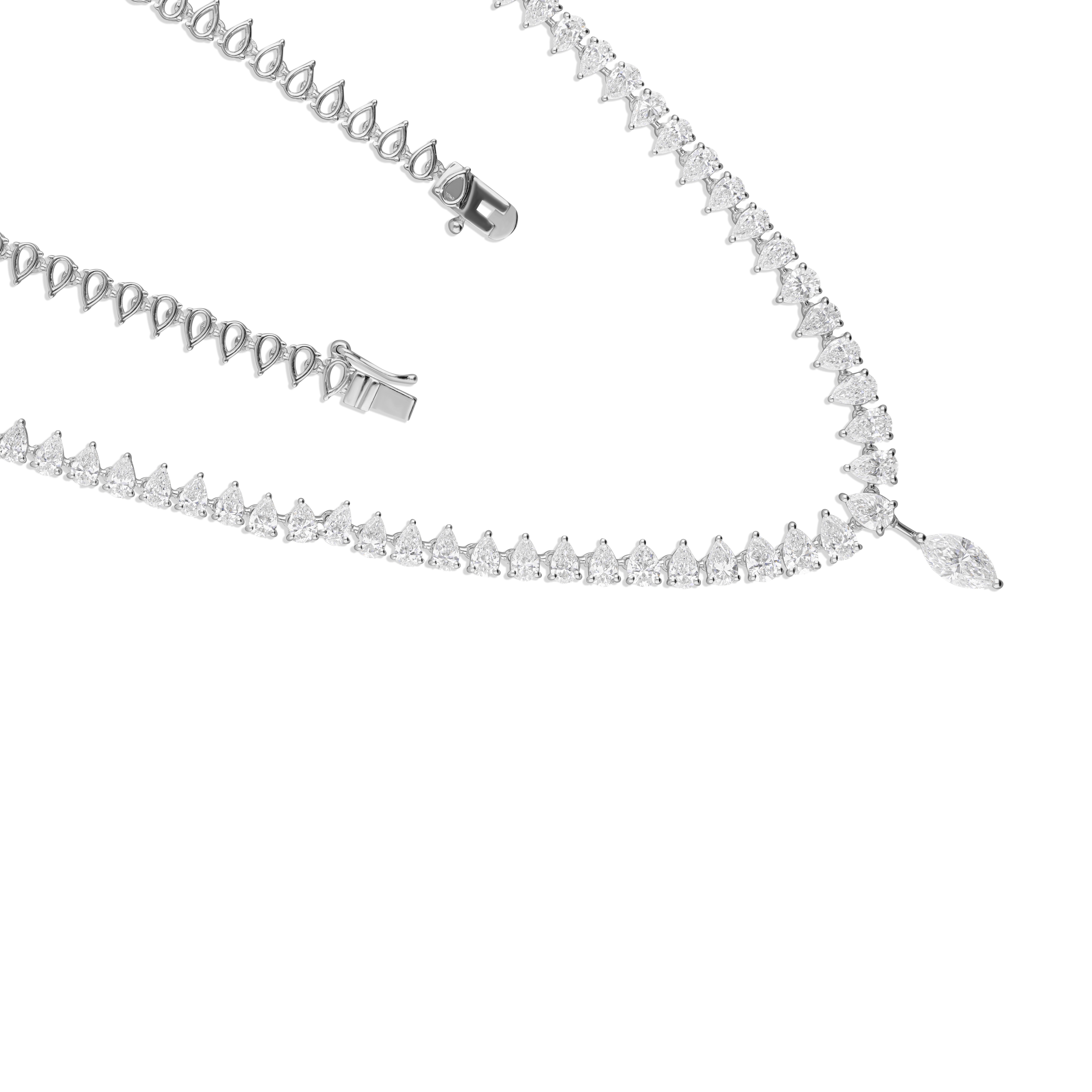 Donna Collana Tennis con diamanti a pera naturali e ciondolo a goccia Marquise in oro bianco 14K in vendita
