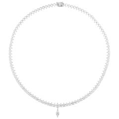 Collana Tennis con diamanti a pera naturali e ciondolo a goccia Marquise in oro bianco 14K