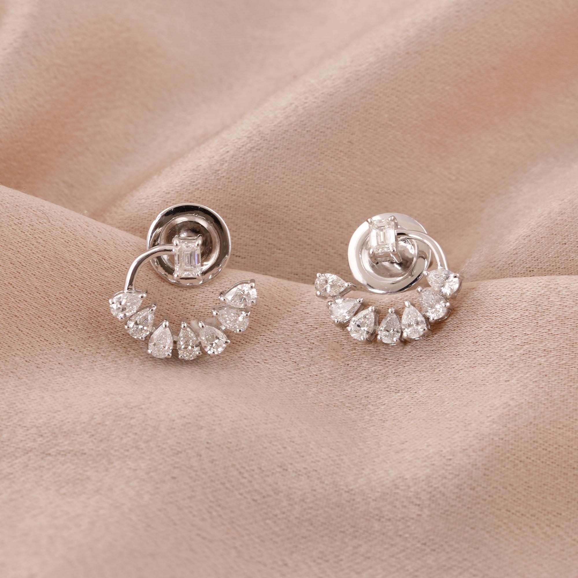 Pear Cut Natural Pear Emerald Cut Diamond Stud Earrings 14 Karat White Gold Fine Jewelry For Sale