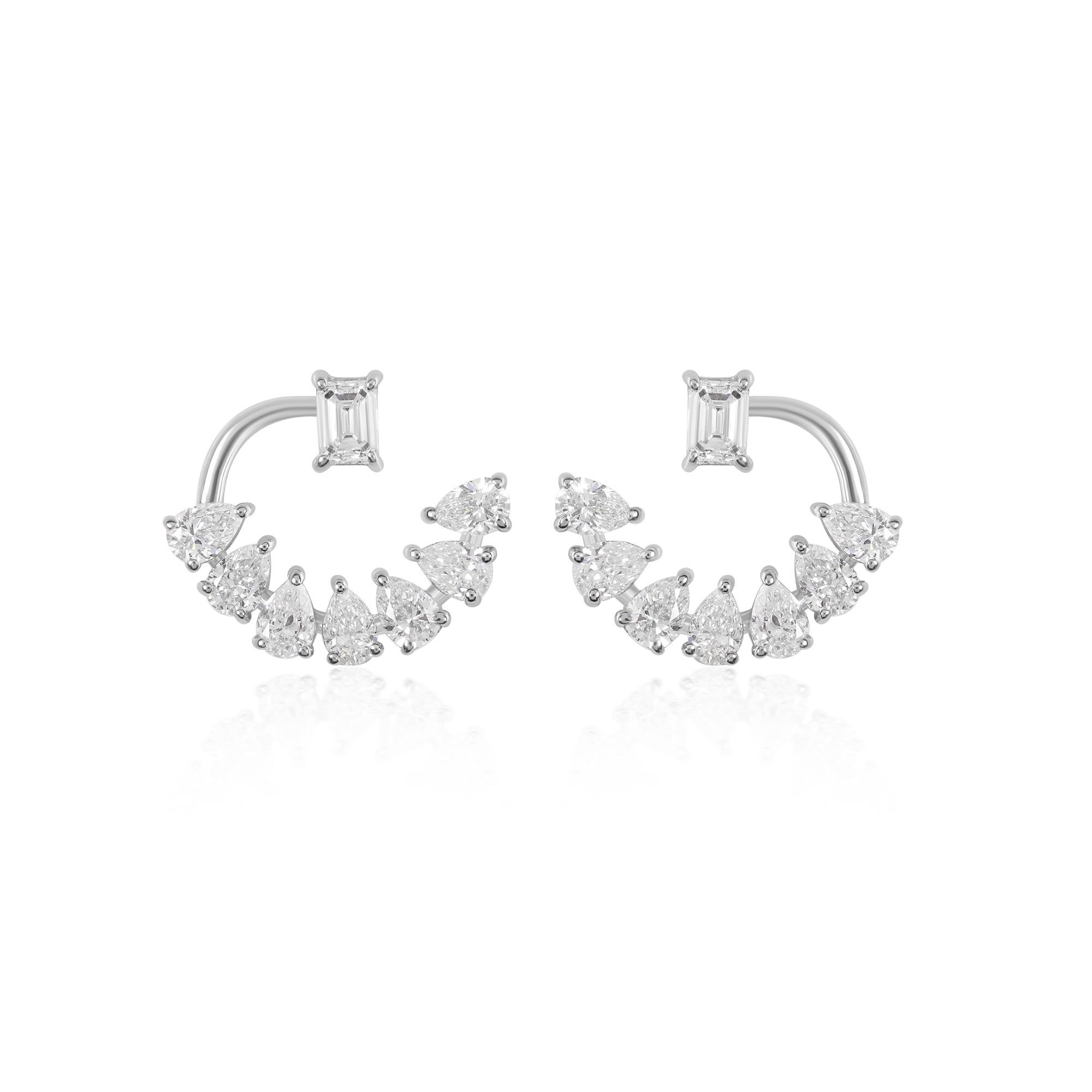Women's Natural Pear Emerald Cut Diamond Stud Earrings 14 Karat White Gold Fine Jewelry For Sale