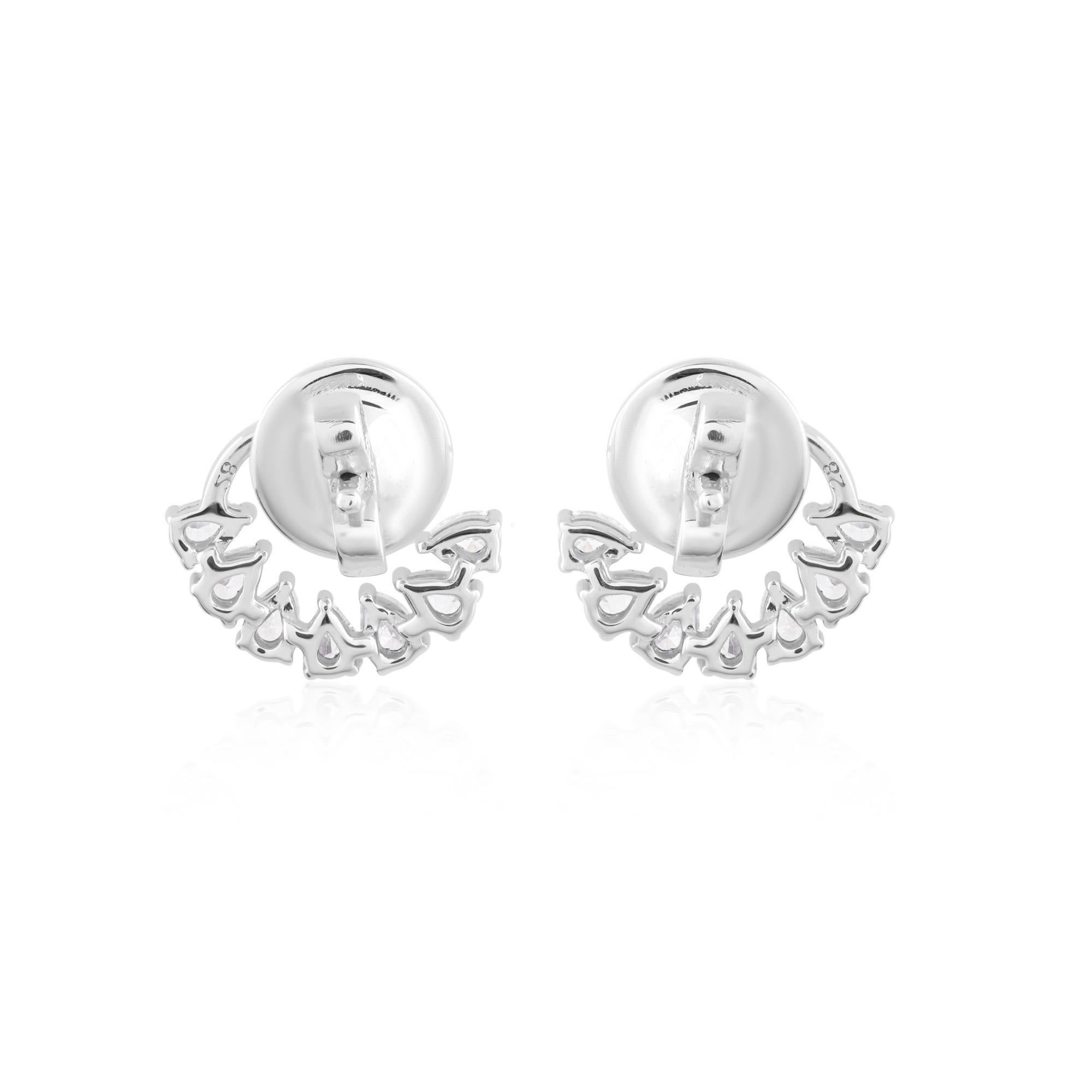 Natural Pear Emerald Cut Diamond Stud Earrings 14 Karat White Gold Fine Jewelry For Sale 1