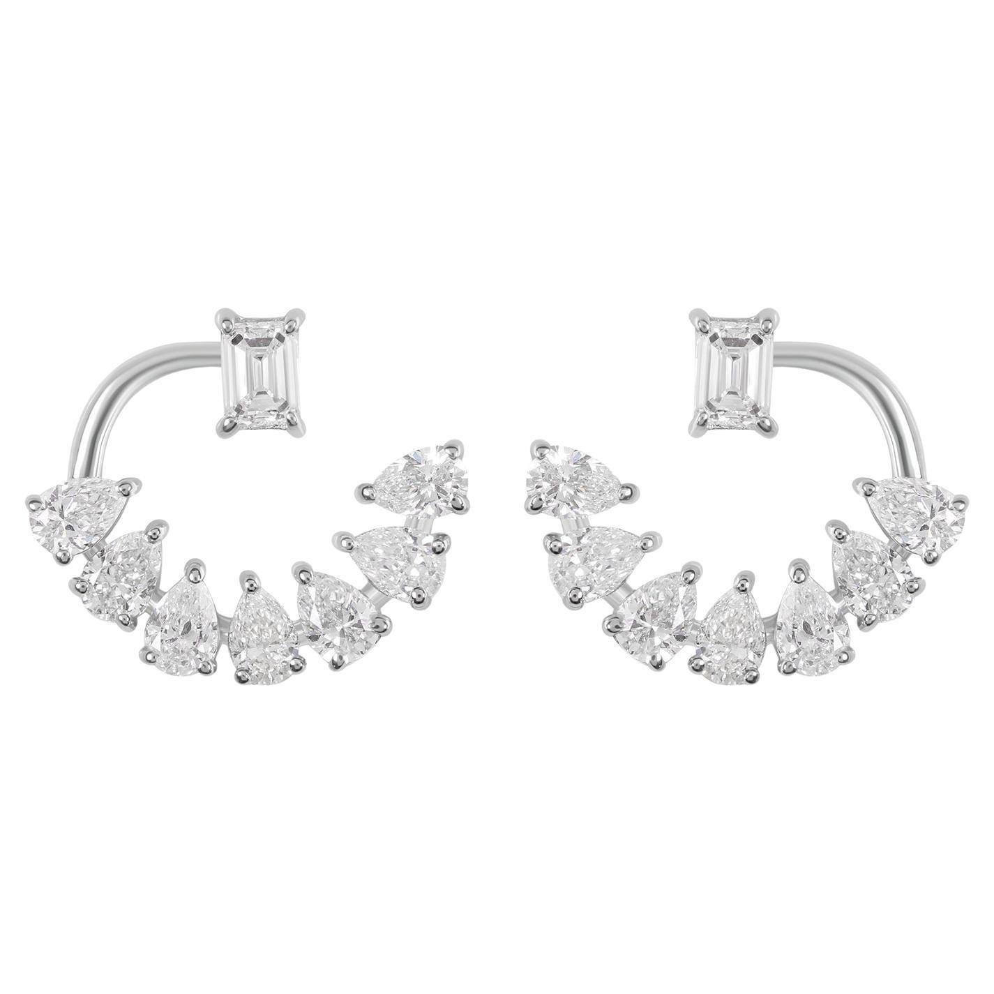 Orecchini a pera naturale con diamante taglio smeraldo Oro bianco 14 carati Gioielli di pregio