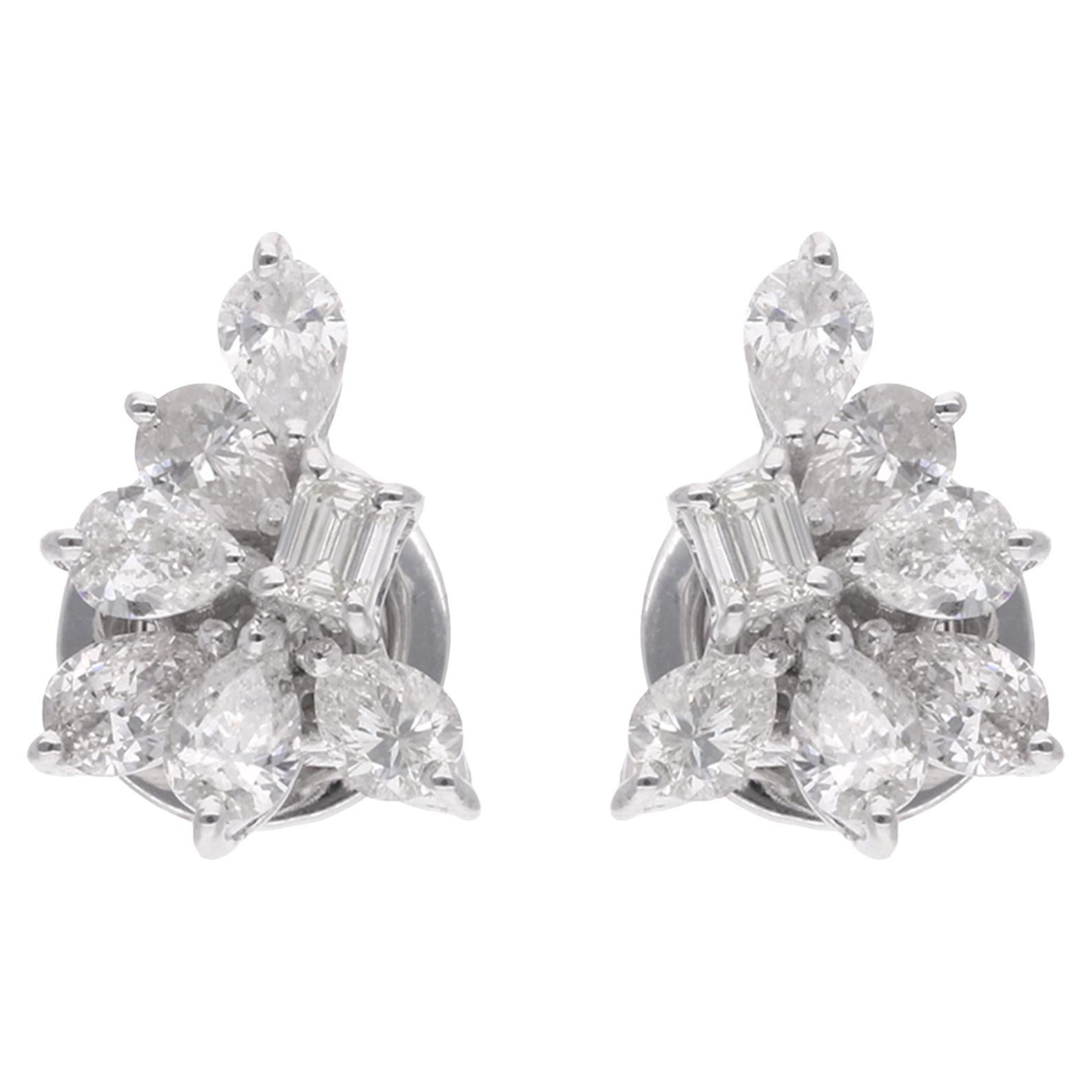 Natural Pear 
Emerald Cut Diamond Stud Earrings 14 Karat White Gold Jewelry For Sale