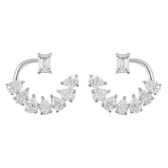 Natural Pear Emerald Cut Diamond Stud Earrings 18 Karat White Gold Fine Jewelry