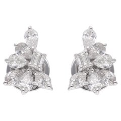 Natural Pear & Emerald Cut Diamond Stud Earrings 18 Karat White Gold Jewelry