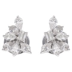 Natural Pear & Emerald Cut Diamond Stud Earrings 18 Karat White Gold Jewelry