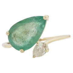 Esmeralda pera natural y anillo de diamantes en oro macizo de 14k (certificado)
