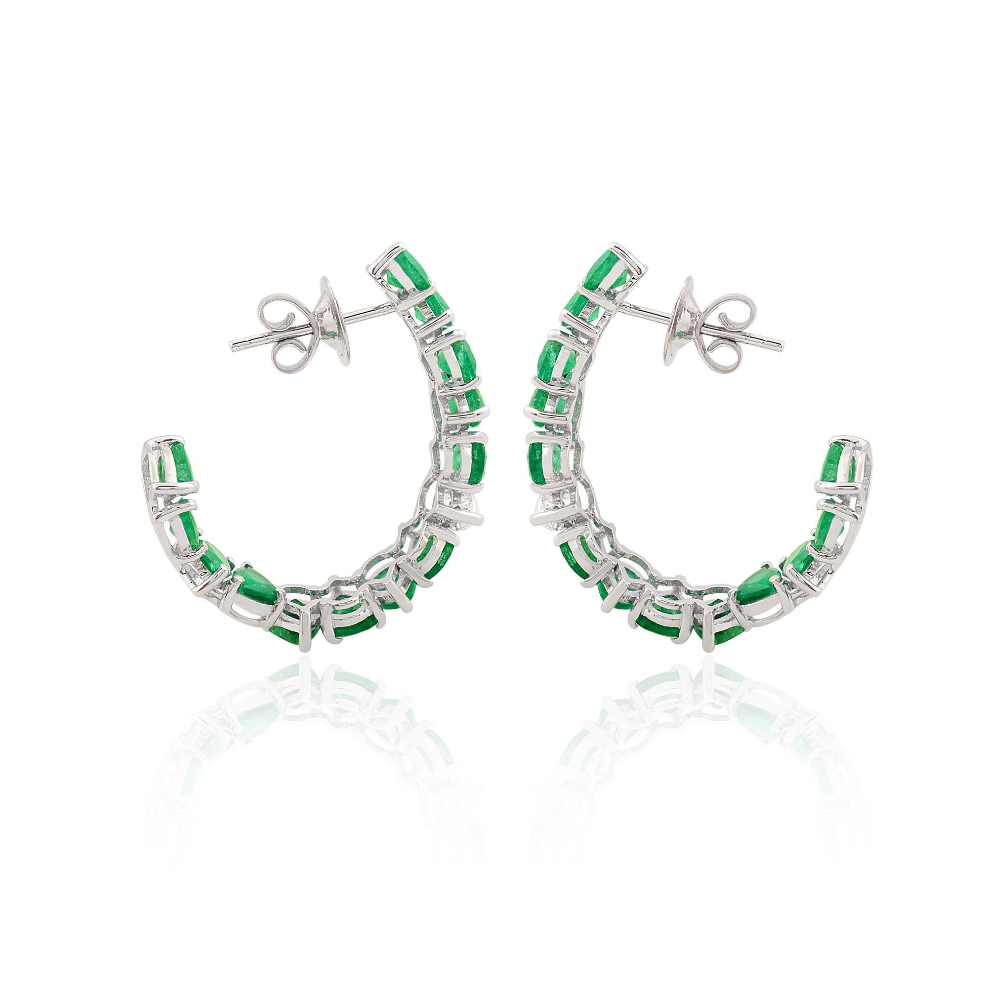 emerald hoop earrings white gold