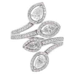 Natural Pear & Marquise Diamond Ring 14 Karat White Gold Handmade Fine Jewelry