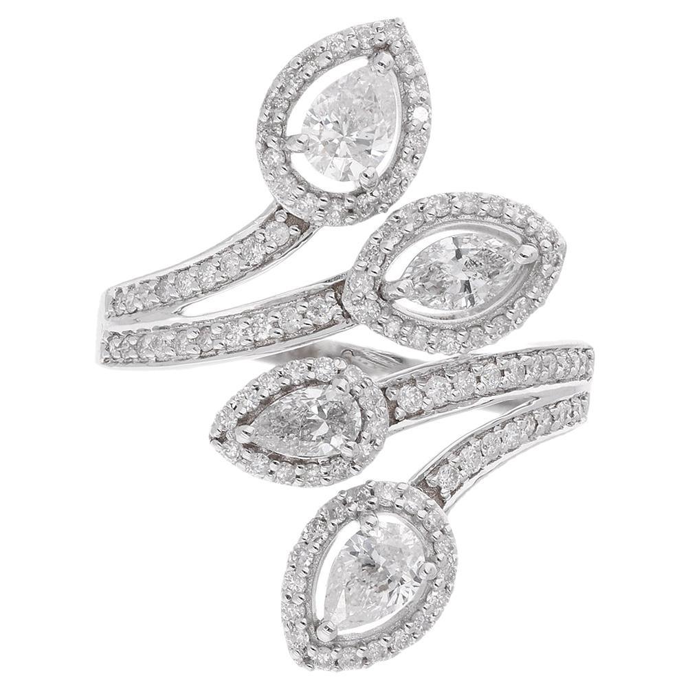 Natural Pear & Marquise Diamond Ring 18 Karat White Gold Handmade Fine Jewelry