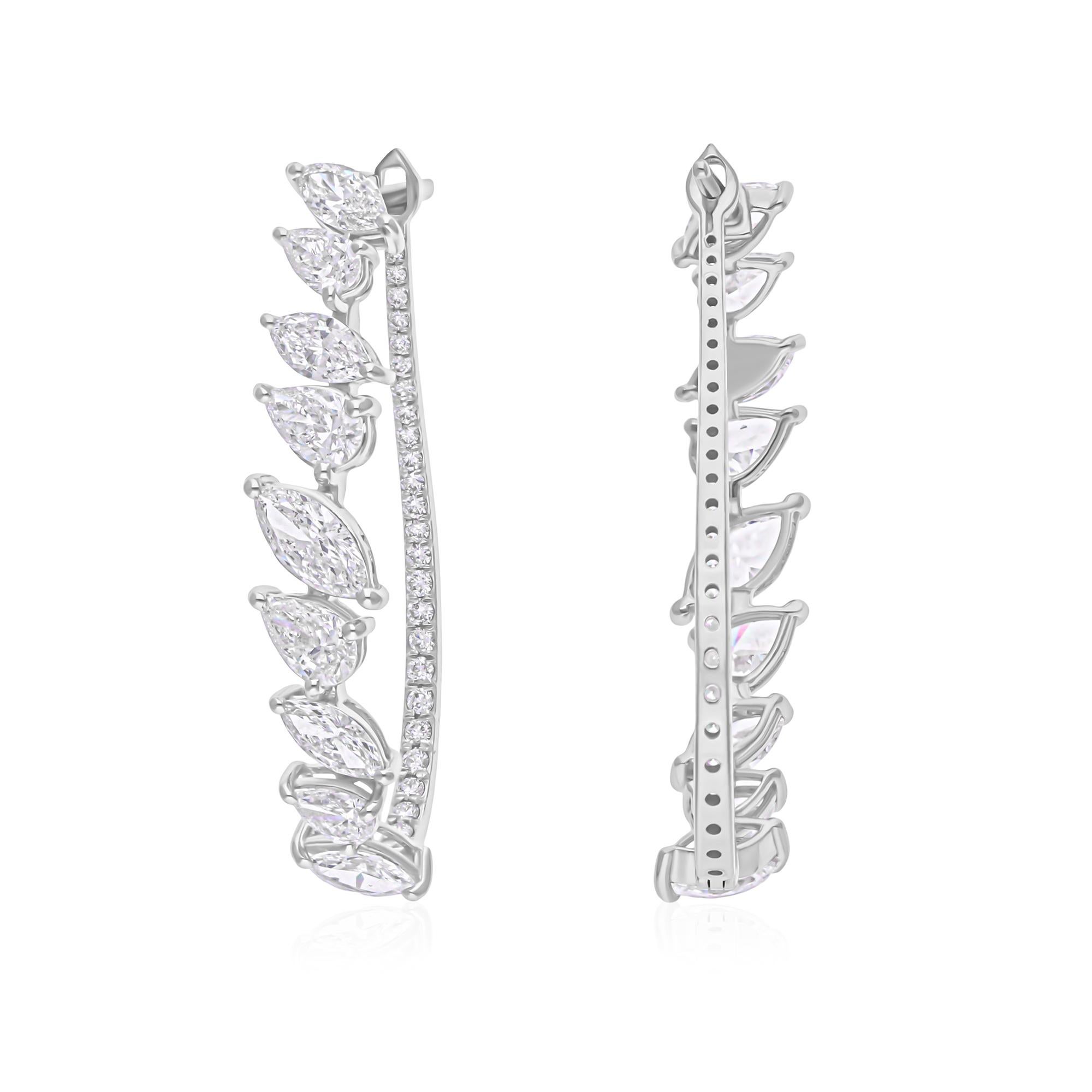 Créoles en or blanc 14 carats avec diamants ronds taille poire marquise naturelle Neuf - En vente à Diera, Dubai