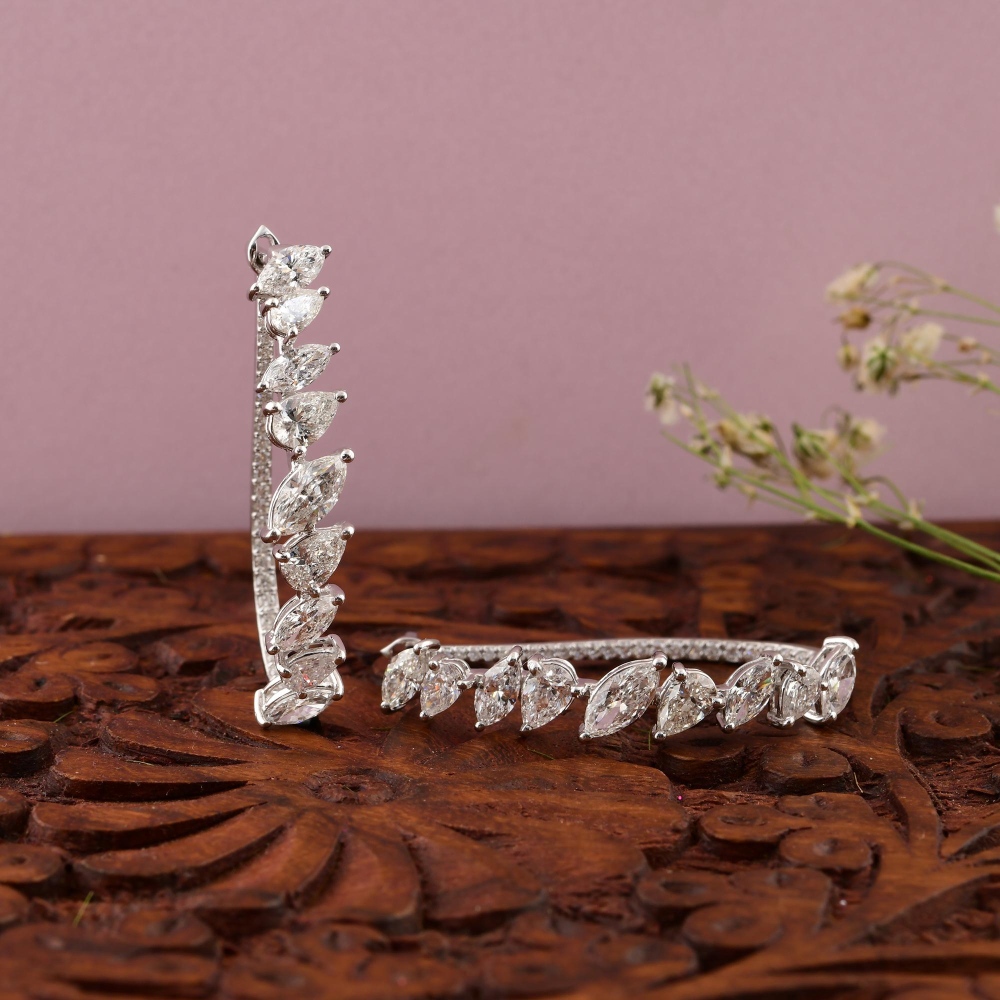 Créoles en or blanc 14 carats avec diamants ronds taille poire marquise naturelle Pour femmes en vente