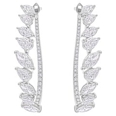 Créoles en or blanc 14 carats avec diamants ronds taille poire marquise naturelle