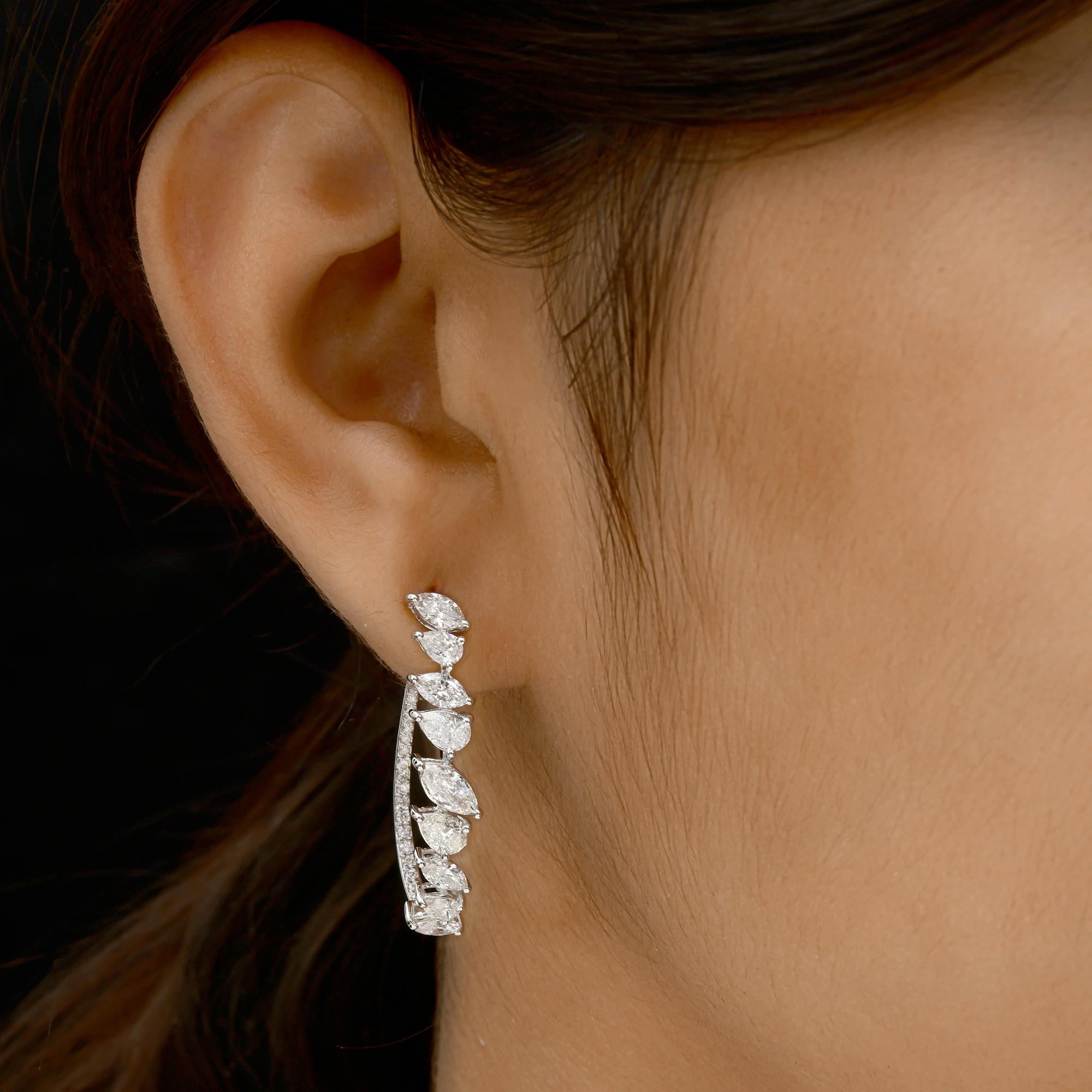 Modern Natural Pear Marquise Round Diamond Hoop Earrings 18 Karat White Gold Jewelry For Sale