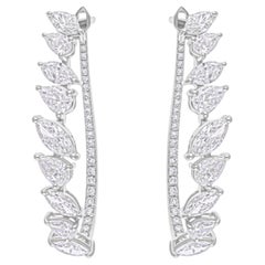 Pendientes de aro de diamante redondo marquesa de pera natural Joyas de oro blanco de 18 quilates