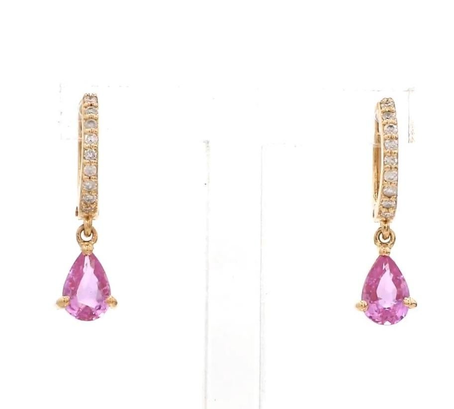 Natural pear pink sapphire diamond earrings in 14k  gold Damen im Angebot