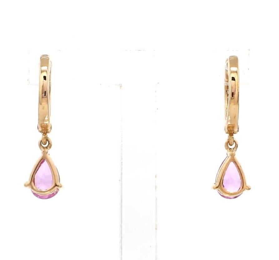 Natural pear pink sapphire diamond earrings in 14k  gold im Angebot 3