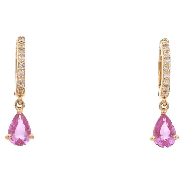 Natural pear pink sapphire diamond earrings in 14k  gold im Angebot