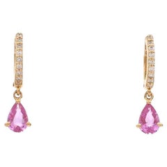 Natural pear pink sapphire diamond earrings in 14k  gold