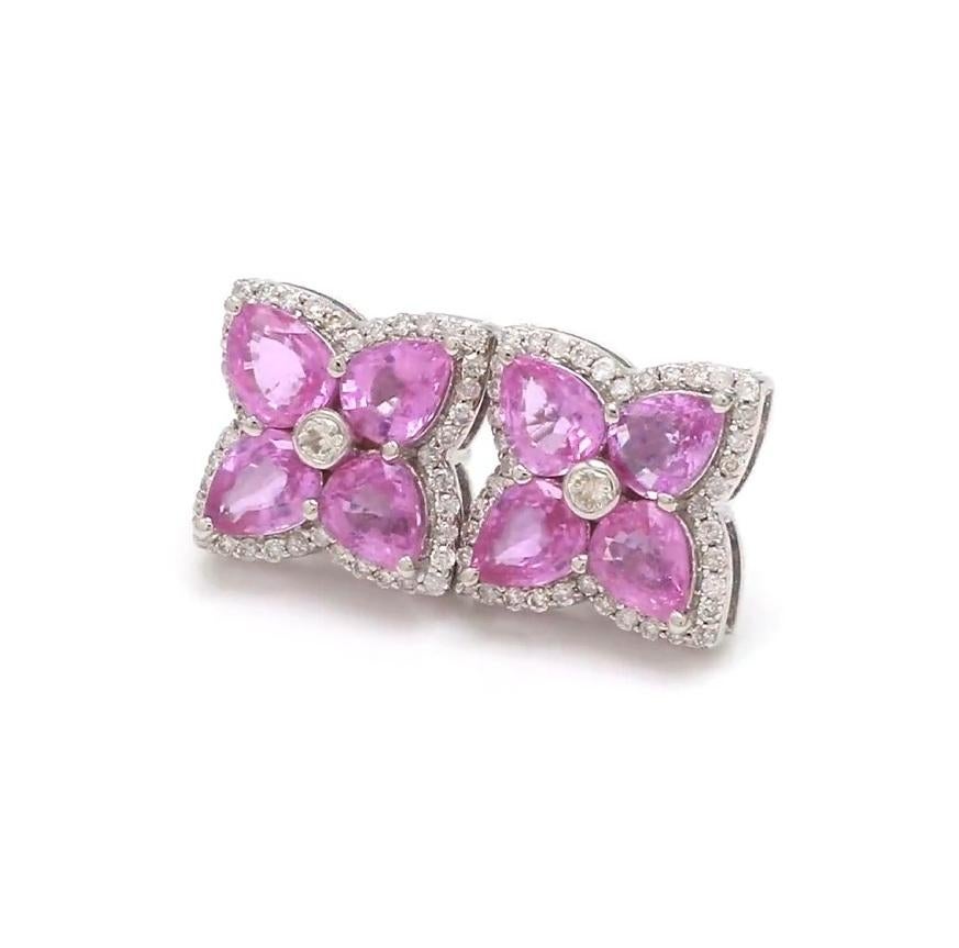 Orecchini a perno con zaffiro rosa naturale e diamante in oro 18 carati in vendita 2