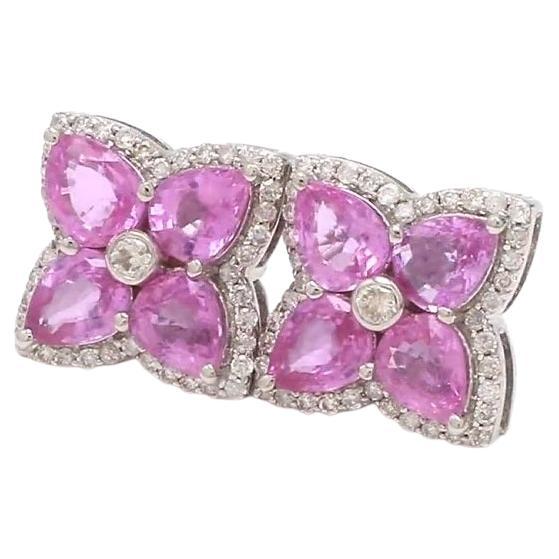 Natural pear pink sapphire diamond stud tops earrings in 18k gold