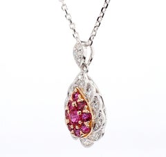 Natural Pear Red Ruby and White Diamond .91 Carat TW Gold Drop Pendant