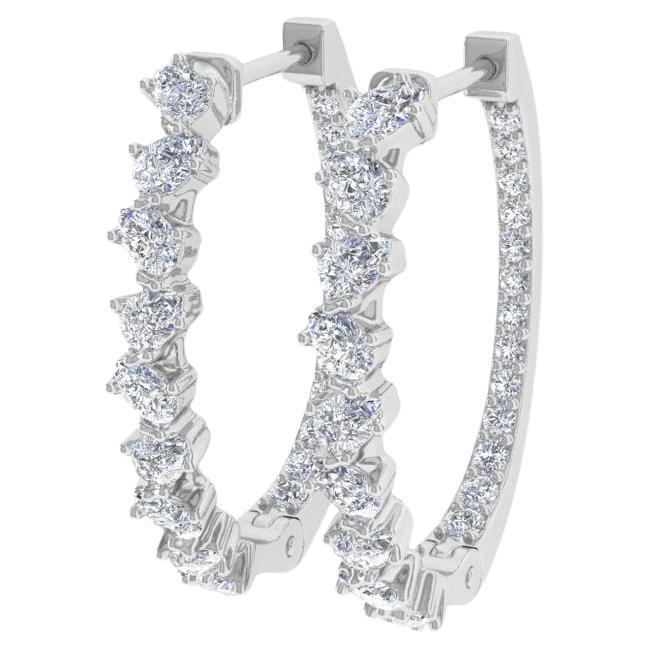 Natural Pear Round Diamond Hoop Earrings 14 Karat White Gold Handmade Jewelry For Sale