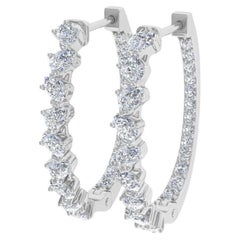 Créoles en or blanc 14 carats avec diamants ronds en forme de poire naturelle, fabrication artisanale