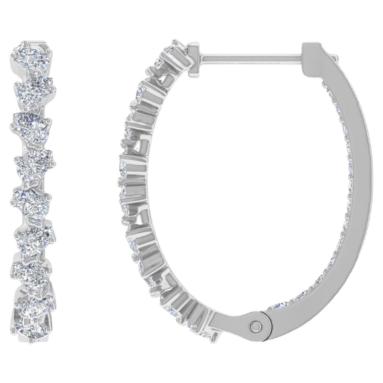 Orecchini a cerchio con diamante tondo a pera naturale in oro bianco 14 carati Gioielli fatti a mano