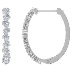 Orecchini a cerchio con diamante tondo a pera naturale in oro bianco 14 carati Gioielli fatti a mano