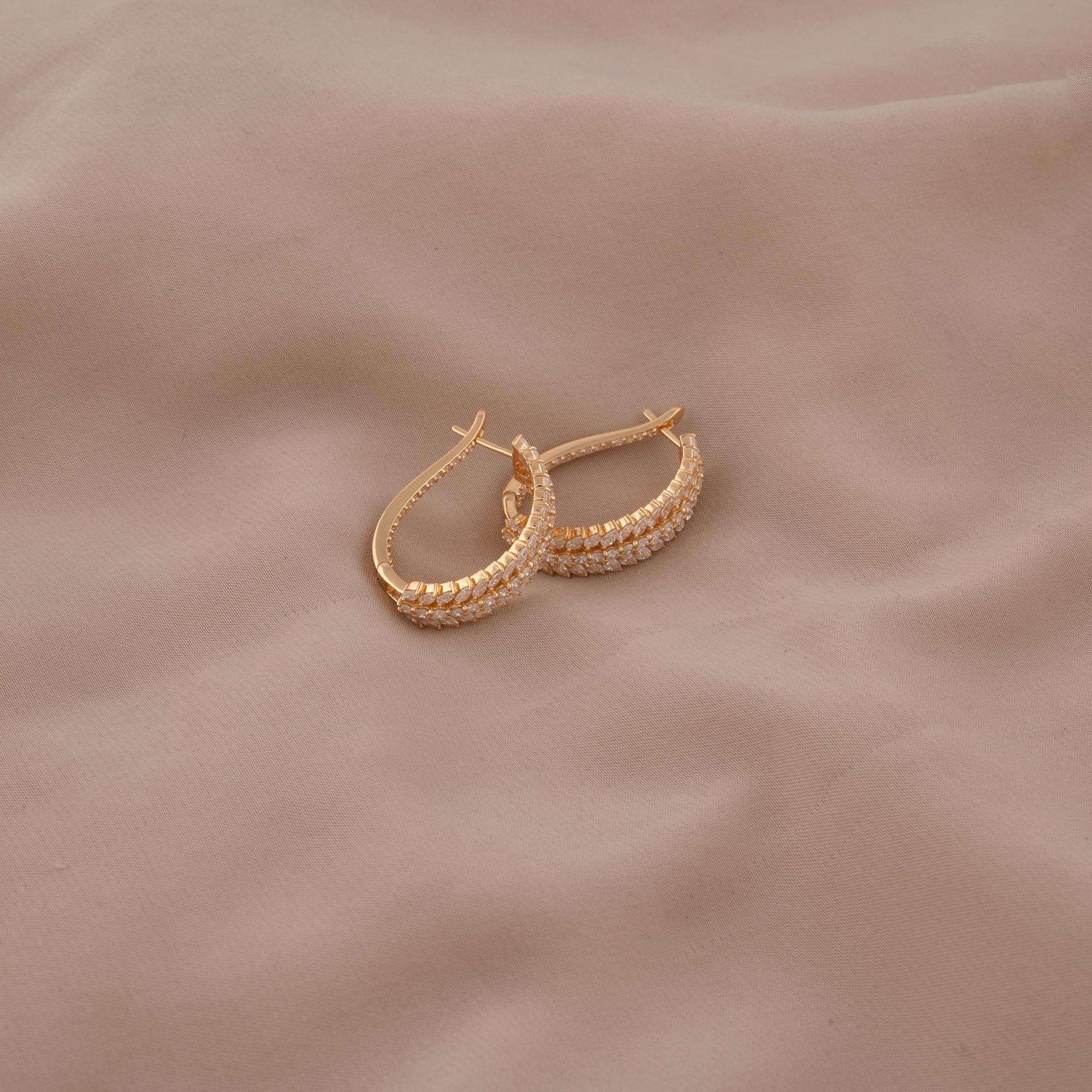 Pear Cut Natural Pear & Round Diamond Hoop Earrings 14 Karat Yellow Gold Handmade Jewelry For Sale