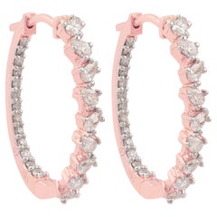 Natural Pear Round Diamond Hoop Earrings 18 Karat Rose Gold Handmade Jewelry