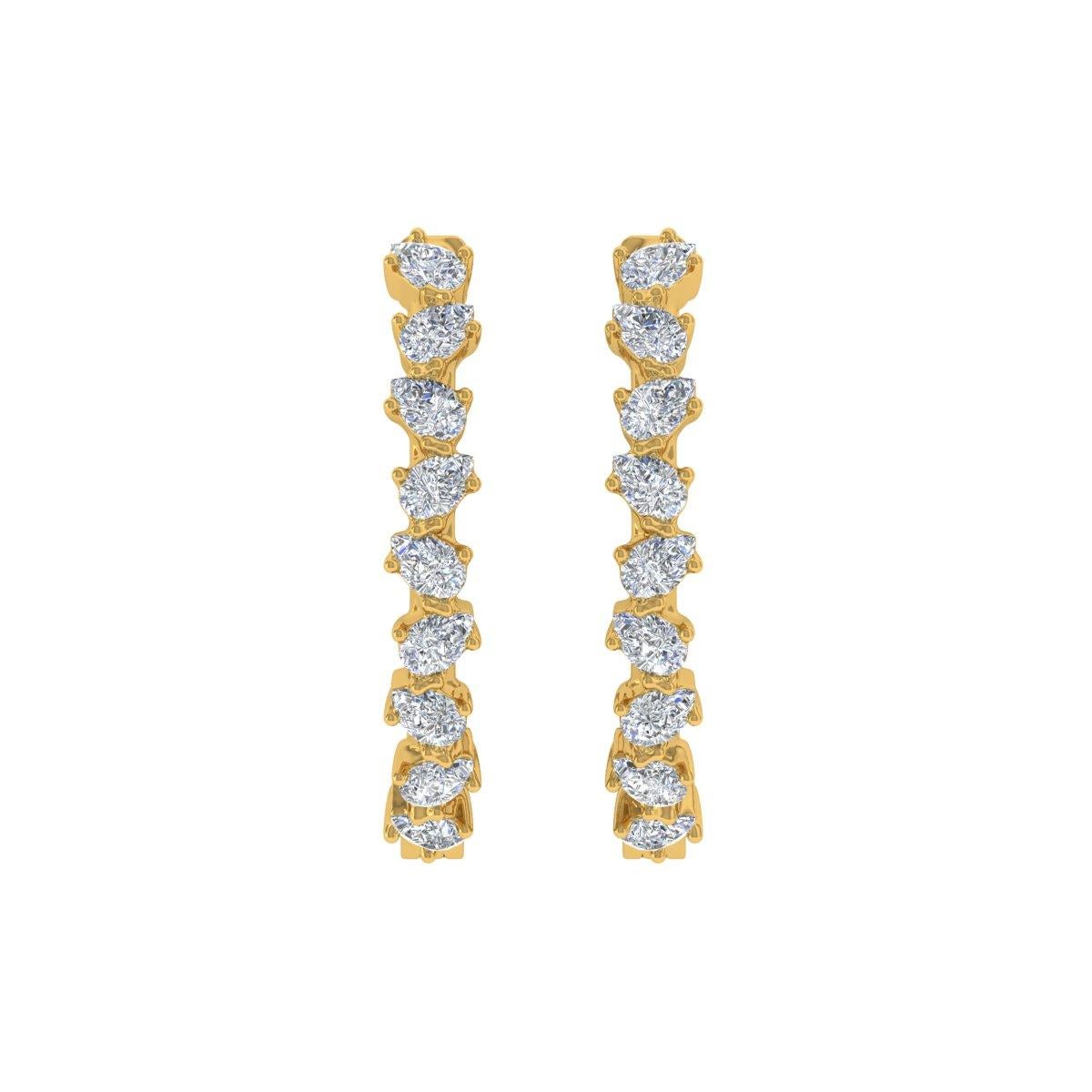 Modern Natural Pear Round Diamond Hoop Earrings 18 Karat Yellow Gold Handmade Jewelry For Sale