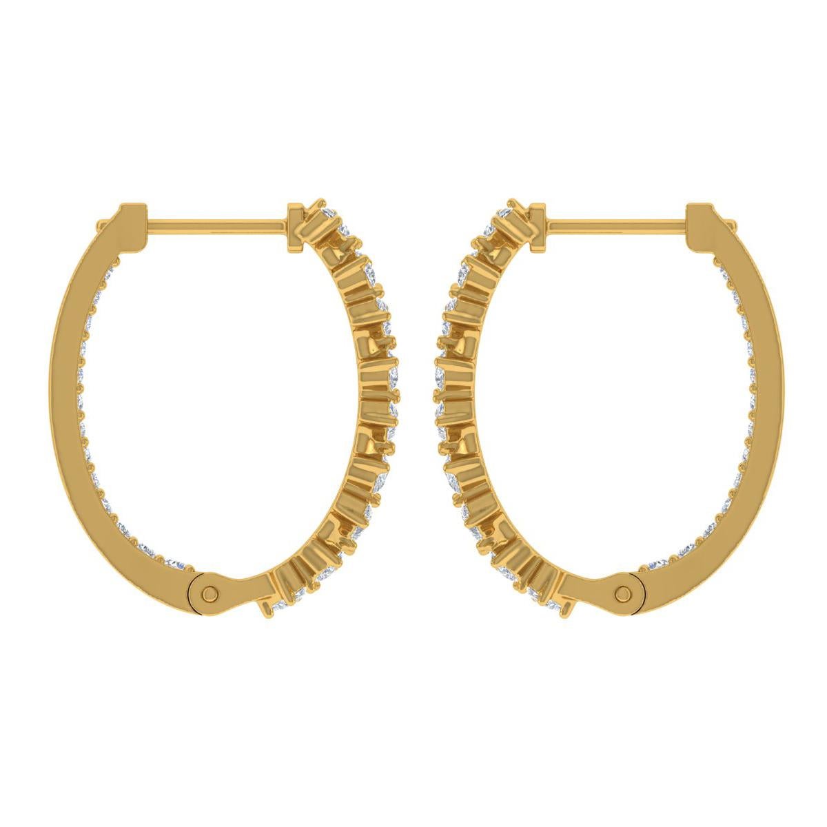 Women's Natural Pear Round Diamond Hoop Earrings 18 Karat Yellow Gold Handmade Jewelry For Sale